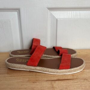 FRANCO SARTO Tangelo Red leather double strap flat sandal espadrille size 7